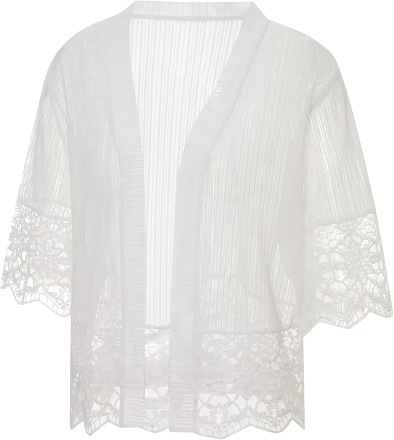 Women Casual Lace Crochet Cardigan Short Sleeve Sheer Cover Up Jacket Ruffle Open Front Blouse Tops Summer Kimono Cardigans
