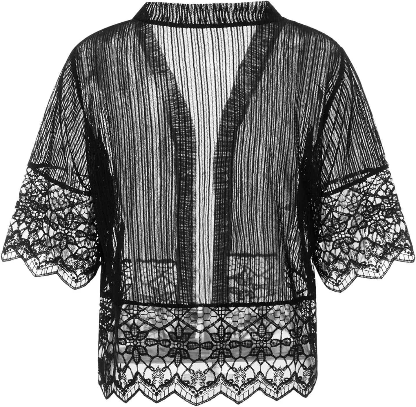 Women Casual Lace Crochet Cardigan Short Sleeve Sheer Cover Up Jacket Ruffle Open Front Blouse Tops Summer Kimono Cardigans