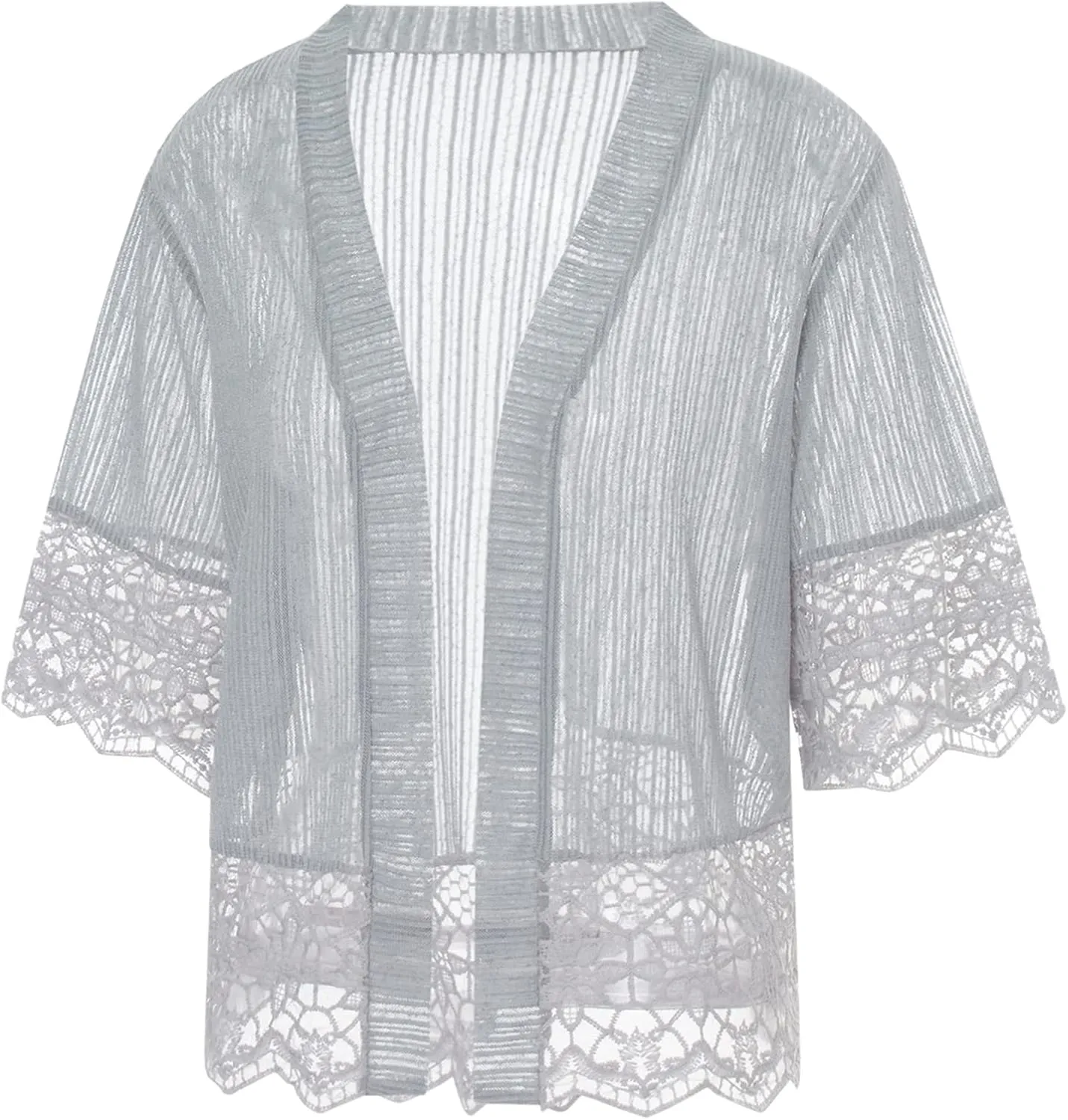 Women Casual Lace Crochet Cardigan Short Sleeve Sheer Cover Up Jacket Ruffle Open Front Blouse Tops Summer Kimono Cardigans