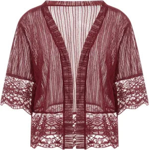 Women Casual Lace Crochet Cardigan Short Sleeve Sheer Cover Up Jacket Ruffle Open Front Blouse Tops Summer Kimono Cardigans