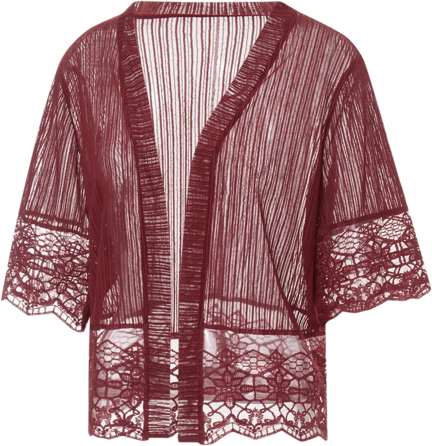 Women Casual Lace Crochet Cardigan Short Sleeve Sheer Cover Up Jacket Ruffle Open Front Blouse Tops Summer Kimono Cardigans