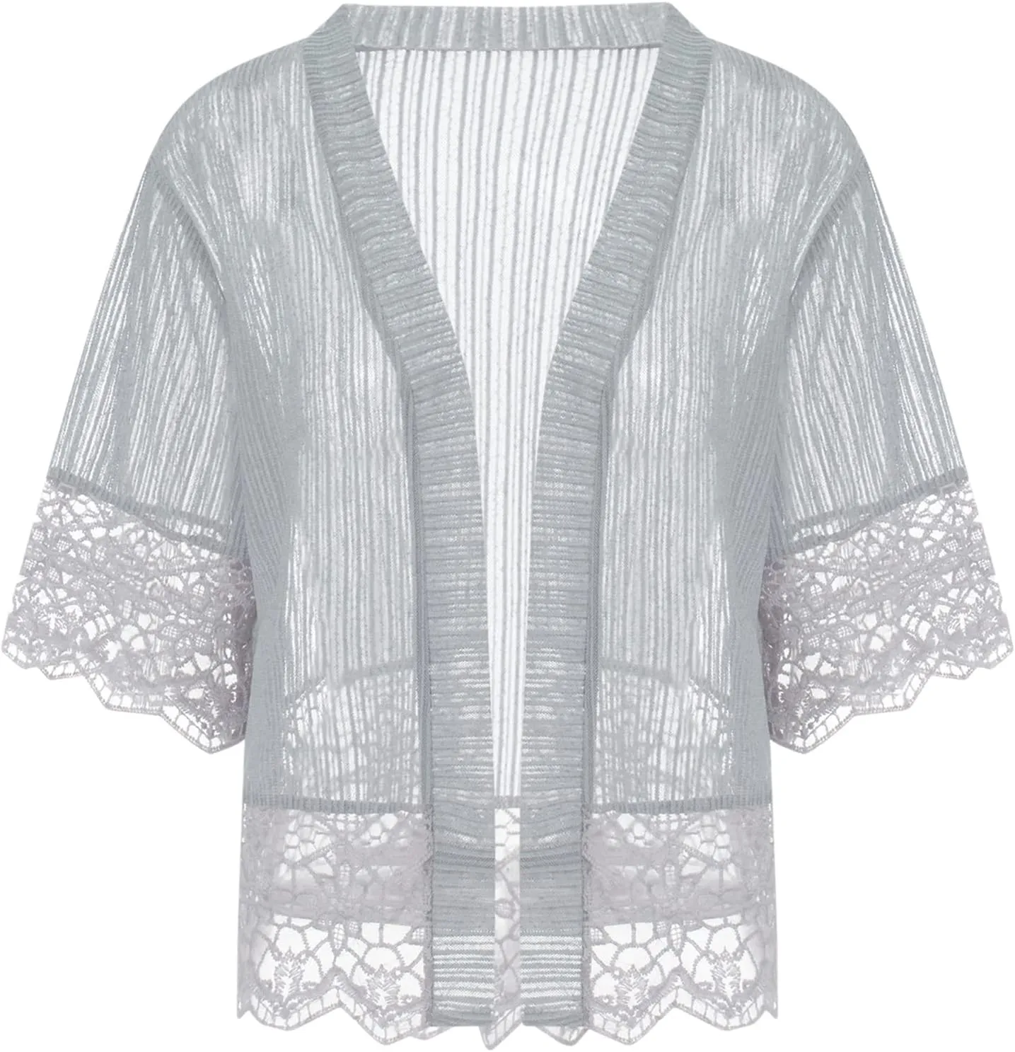 Women Casual Lace Crochet Cardigan Short Sleeve Sheer Cover Up Jacket Ruffle Open Front Blouse Tops Summer Kimono Cardigans