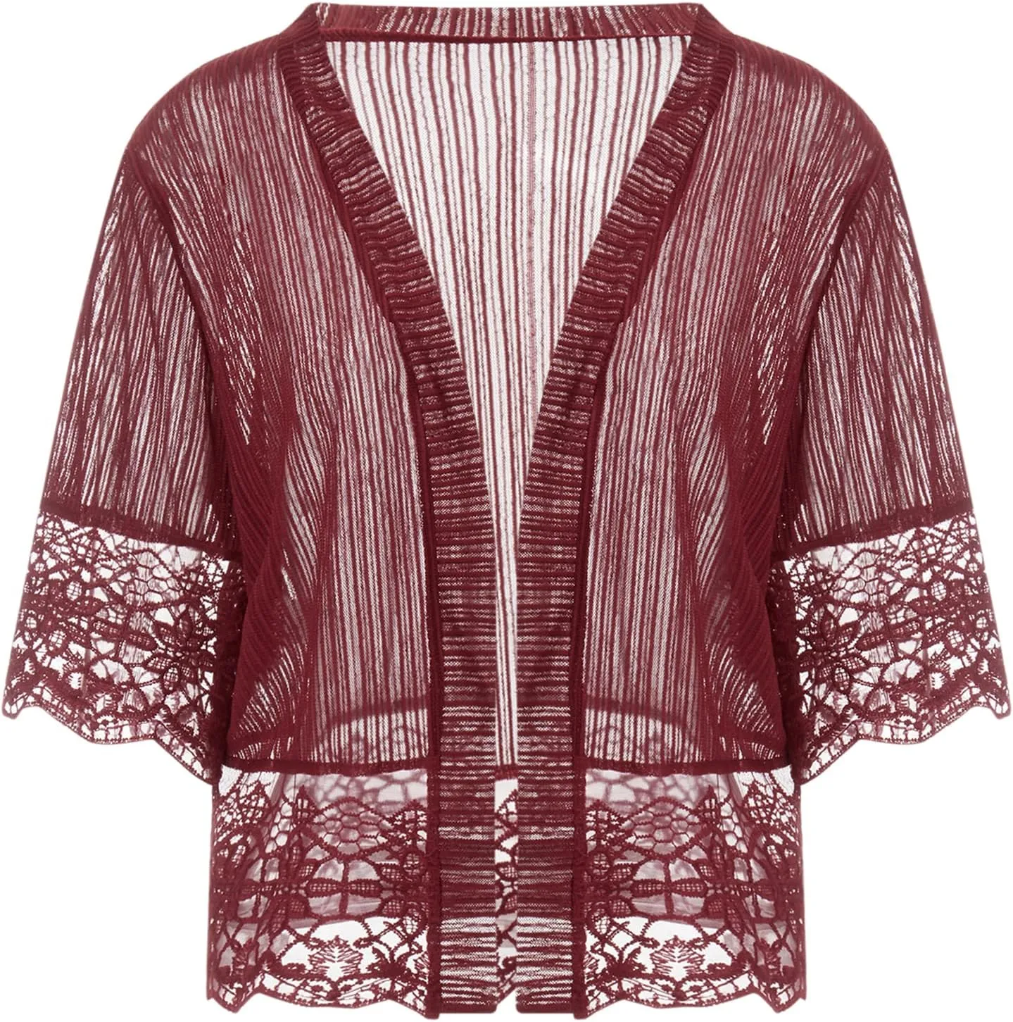 Women Casual Lace Crochet Cardigan Short Sleeve Sheer Cover Up Jacket Ruffle Open Front Blouse Tops Summer Kimono Cardigans