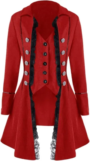 Women Renaissance Steampunk Jacket - Medieval Halloween Costumes Gothic Victorian Pirate Tailcoat Frock Coat