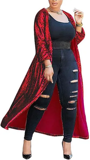 Women Sequin Cardigans Long Sequin Blazer Jackets for Evening