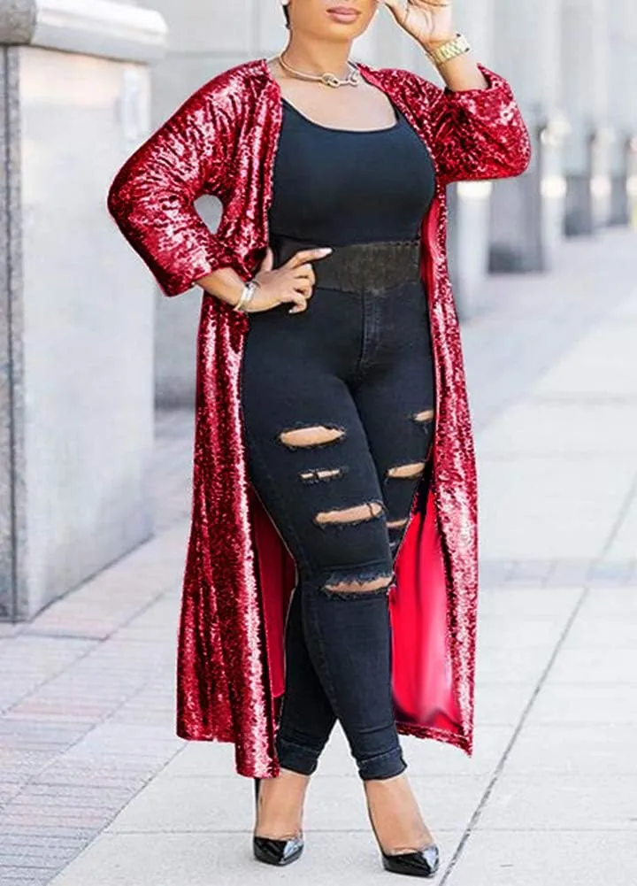 Women Sequin Cardigans Long Sequin Blazer Jackets for Evening