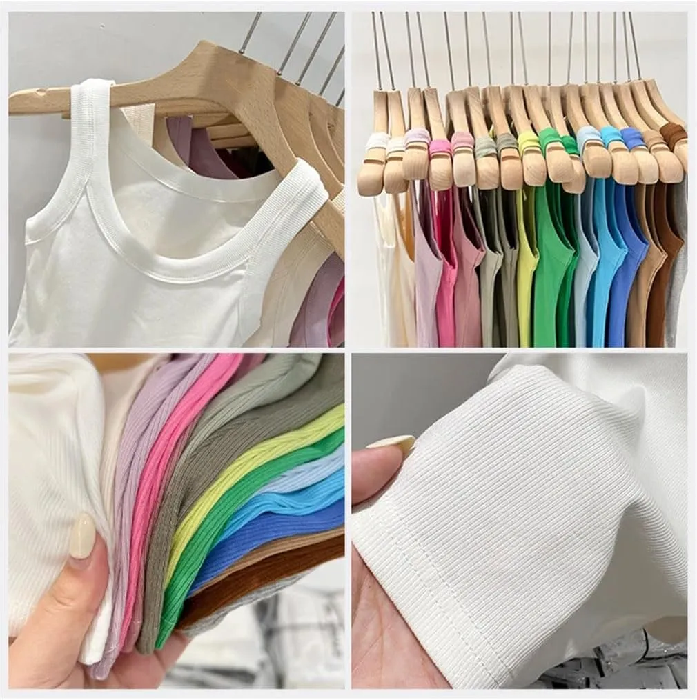 Women Solid Ribbed Tank Tops Women Summer Basic Elastic Tees Top O-Neck Sleeveless Camisoles