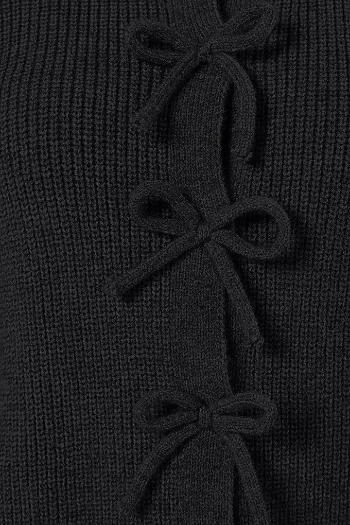 Women's Cardigan Sweaters Bow Button Down Cardigans Fall Fashion Clothes Knit Tie Open Front Coats