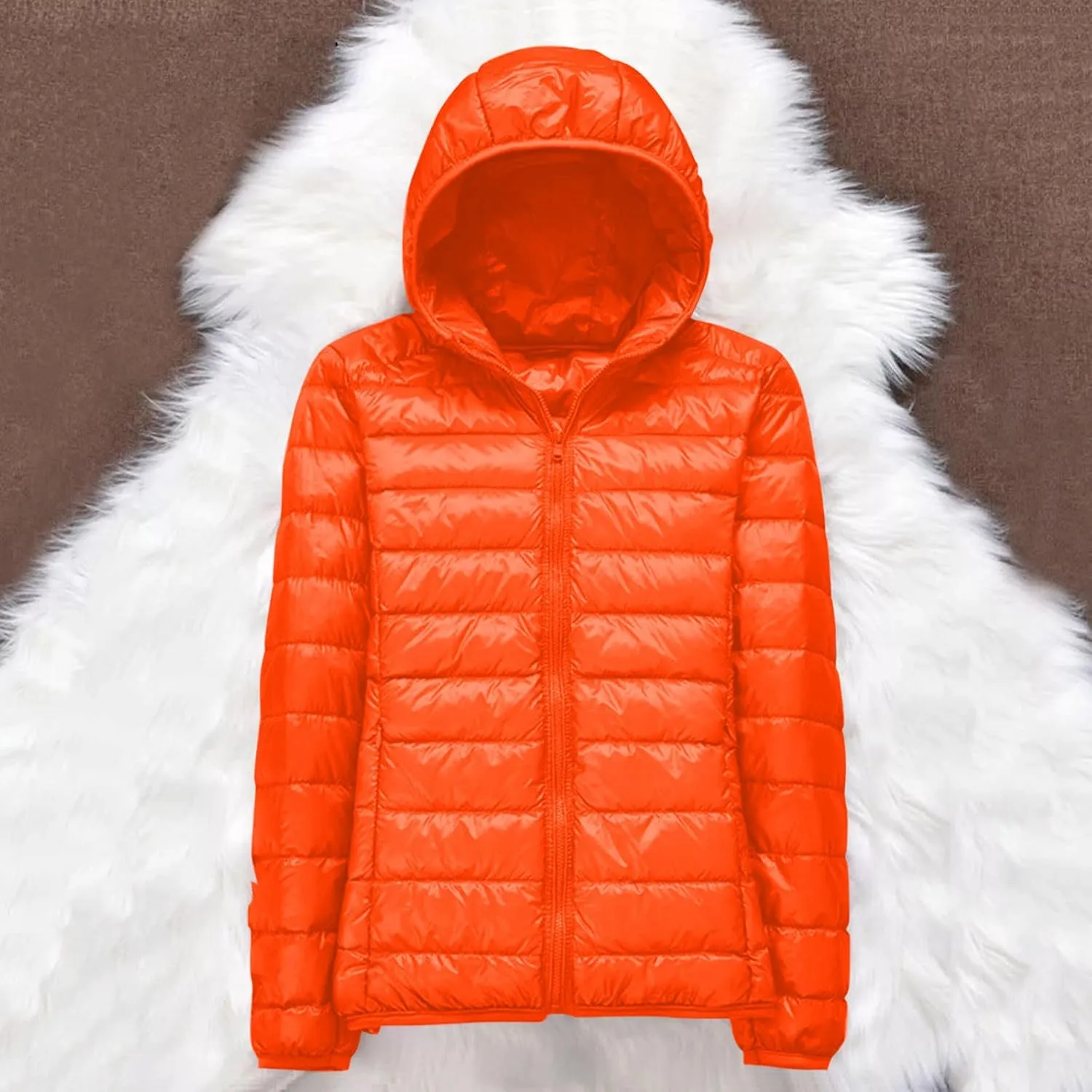 Womens Casual Lightweight Hooded Down Jacket Packable Solid Color Puffer Coats Jacket with Storage Bag