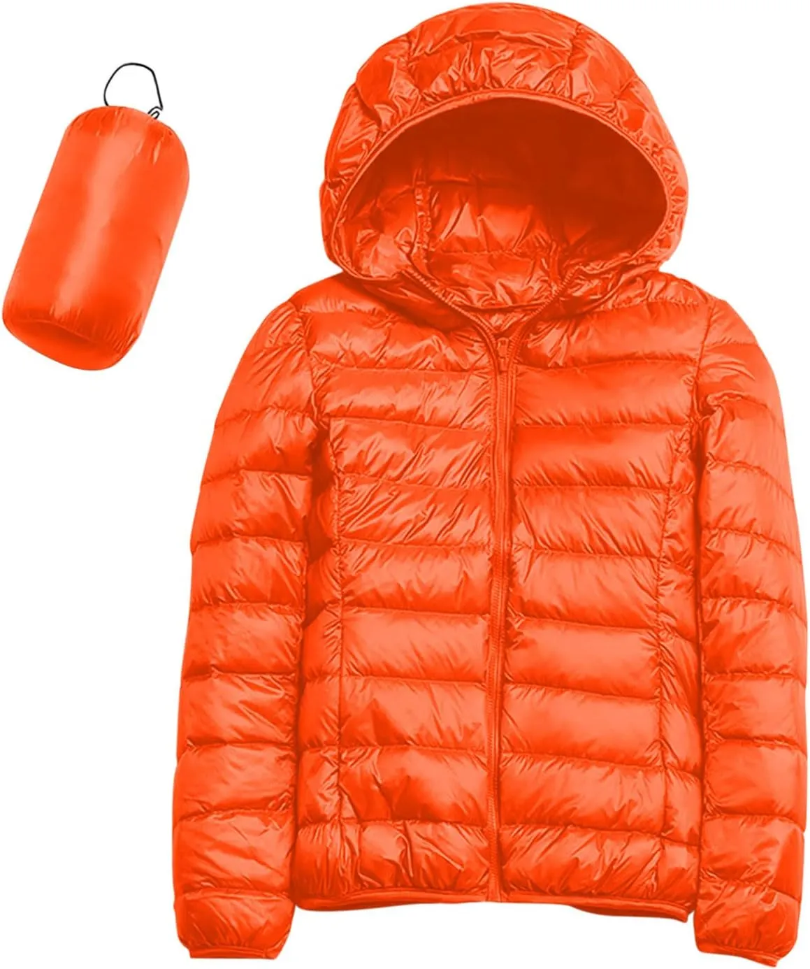 Womens Casual Lightweight Hooded Down Jacket Packable Solid Color Puffer Coats Jacket with Storage Bag
