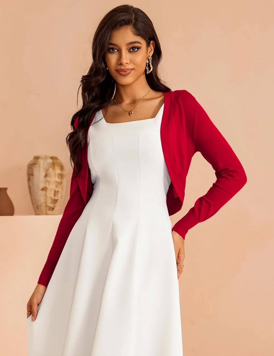 Women's Cropped Cardigan Bolero Shrug Open Front Sweater Long Sleeve S-XL