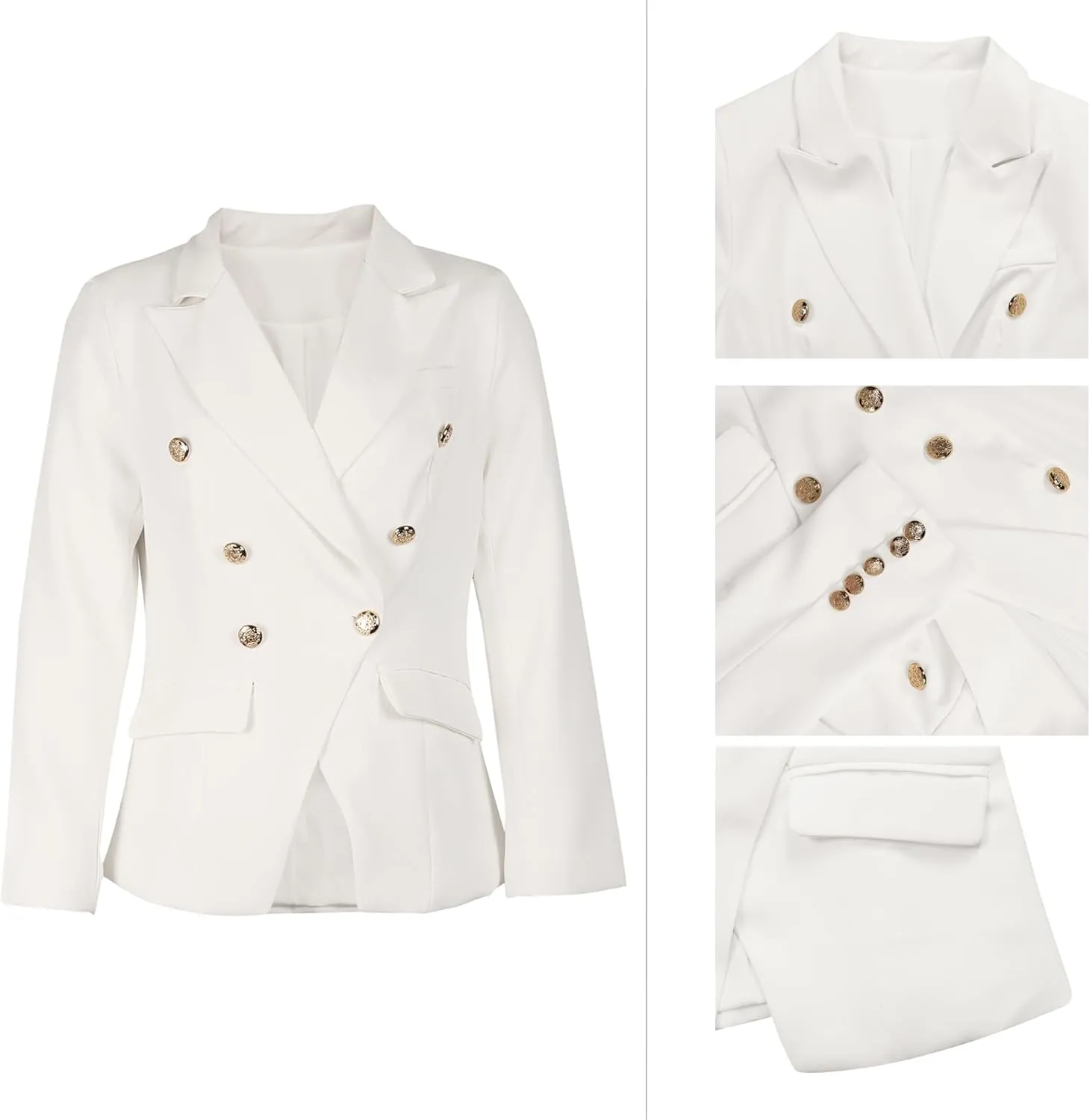 Women's Double Breasted Blazer Casual Long Sleeve Lapel Open Front Jacket Formal Business Work Office