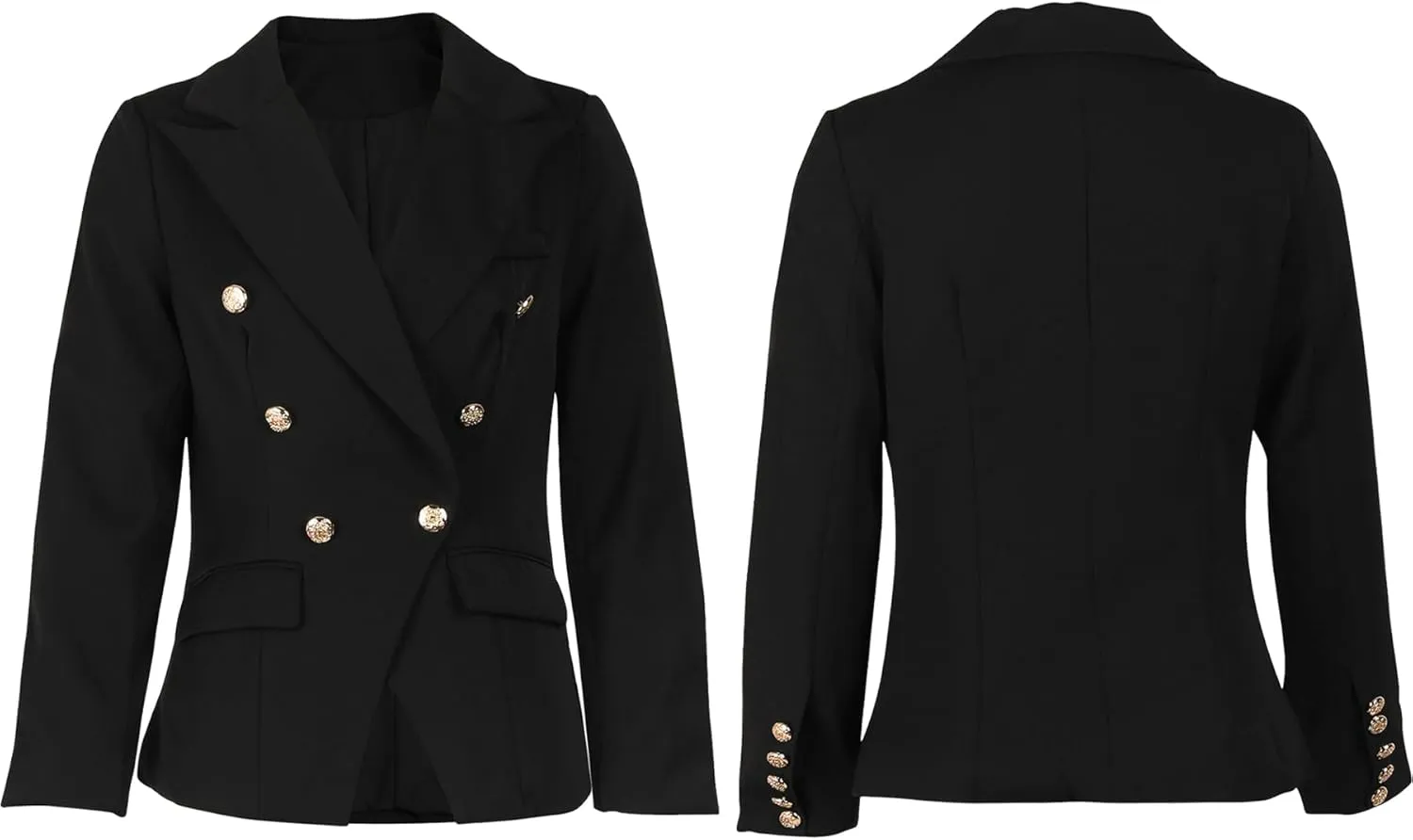 Women's Double Breasted Blazer Casual Long Sleeve Lapel Open Front Jacket Formal Business Work Office