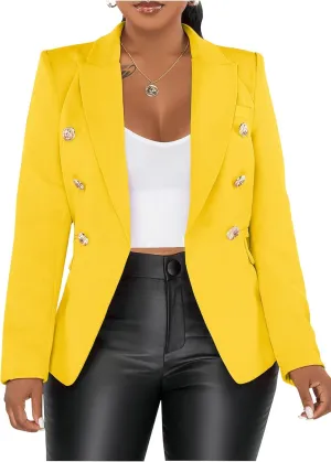 Women's Double Breasted Blazer Casual Long Sleeve Lapel Open Front Jacket Formal Business Work Office