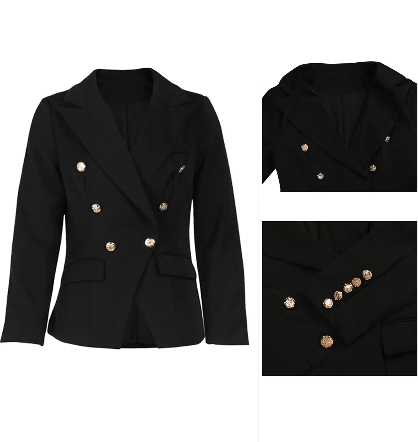 Women's Double Breasted Blazer Casual Long Sleeve Lapel Open Front Jacket Formal Business Work Office