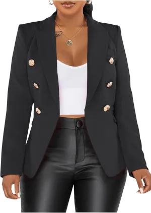 Women's Double Breasted Blazer Casual Long Sleeve Lapel Open Front Jacket Formal Business Work Office