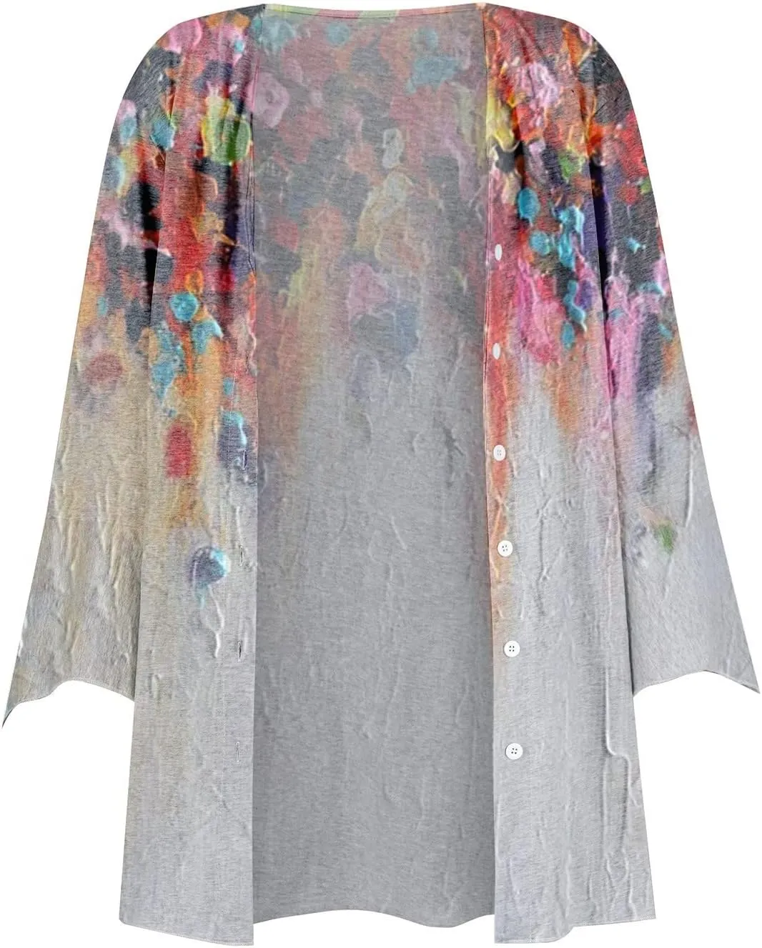 Women's Floral Print Bell 3/4 Sleeve Cardigan Lightweight Open Front Button Down Cover Up Casual Blouse Tops