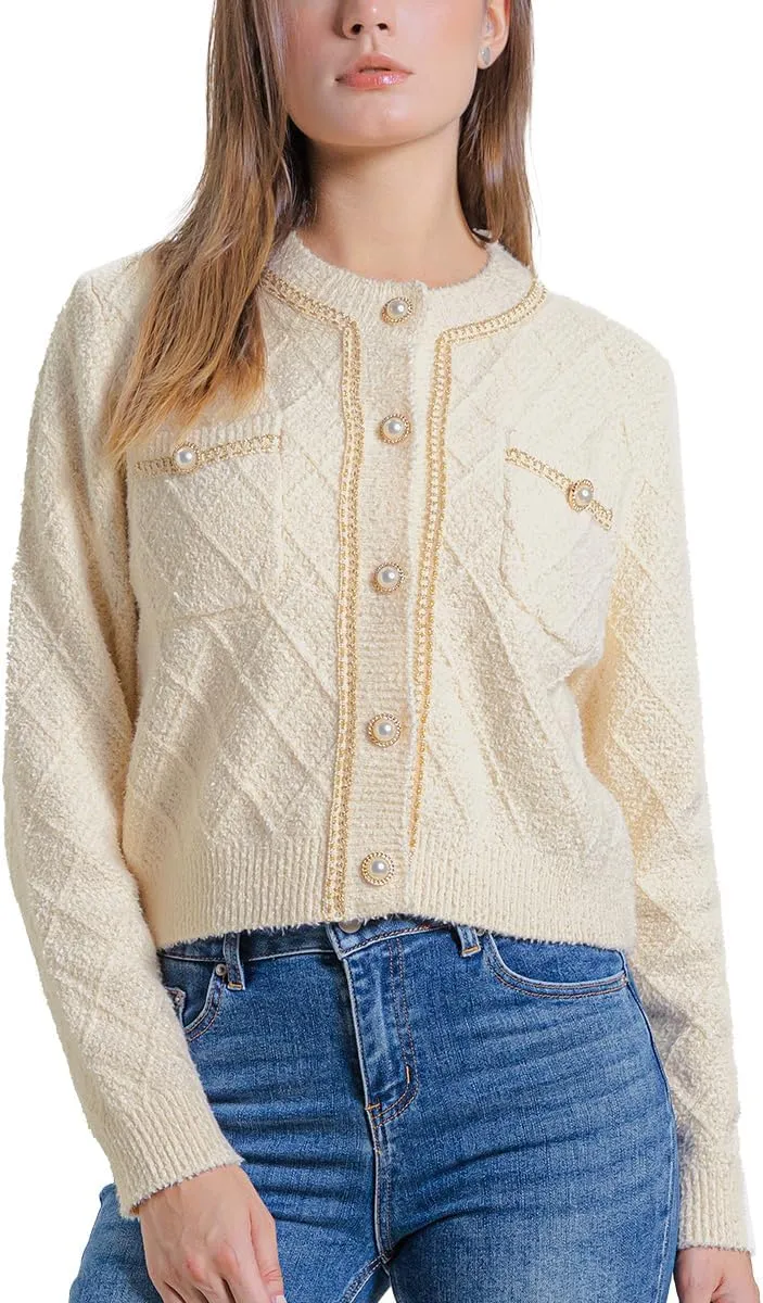 Women's Knit Cardigan Sweaters Casual Long Sleeve Open Front Button Down Cropped Jackets