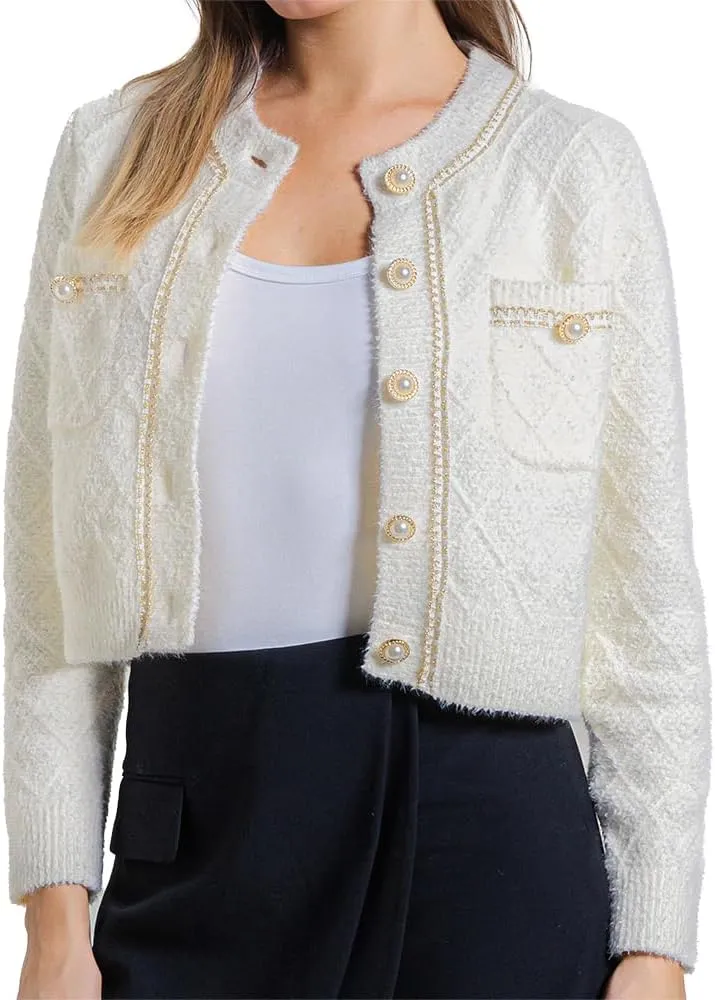 Women's Knit Cardigan Sweaters Casual Long Sleeve Open Front Button Down Cropped Jackets
