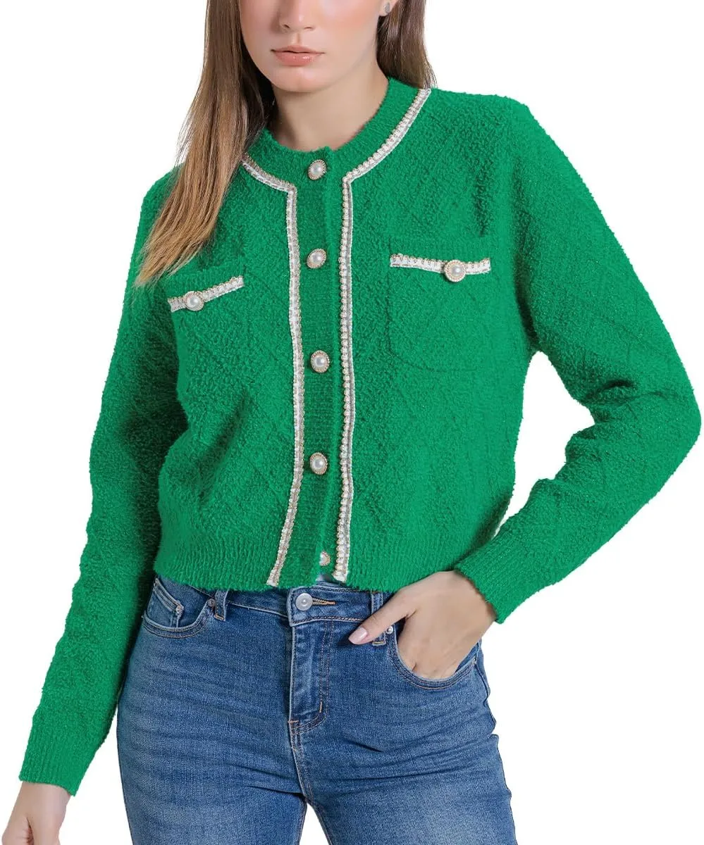 Women's Knit Cardigan Sweaters Casual Long Sleeve Open Front Button Down Cropped Jackets