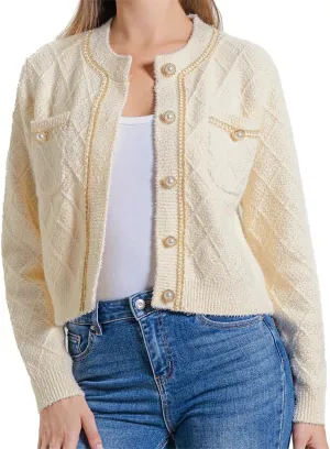 Women's Knit Cardigan Sweaters Casual Long Sleeve Open Front Button Down Cropped Jackets