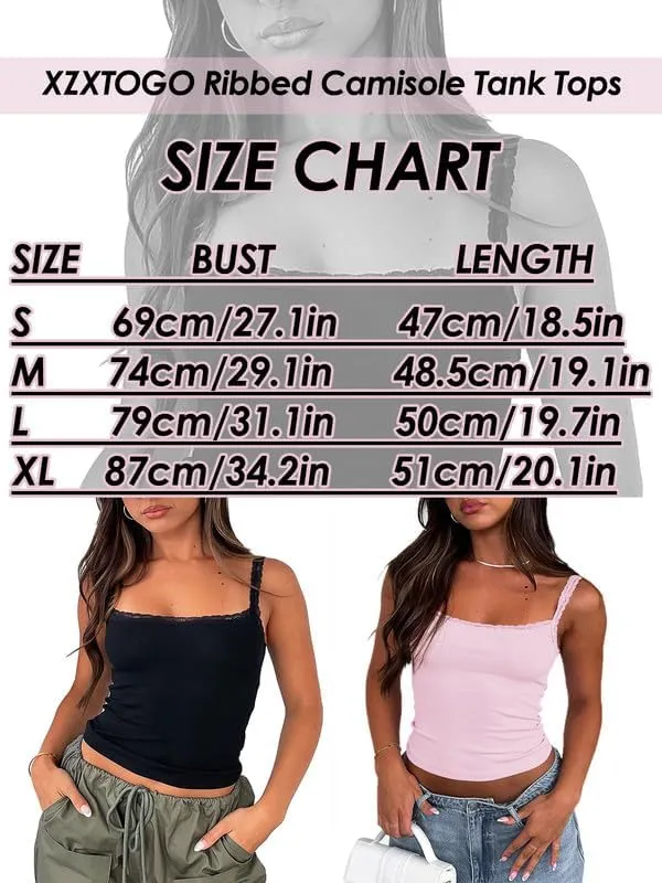 Womens Lace Camisole Ribbed Spaghetti Strap Tank Top Y2K Undershirts Cami Tops Summer Clothes Basics Clothing