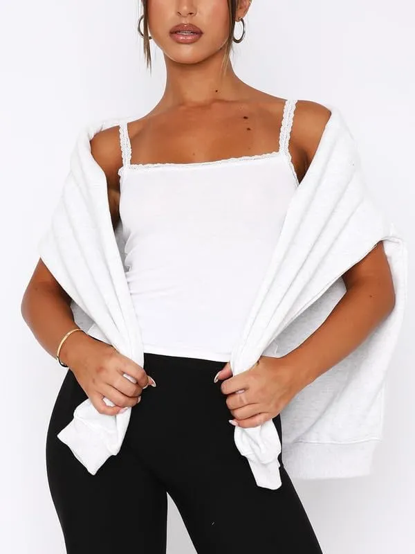Womens Lace Camisole Ribbed Spaghetti Strap Tank Top Y2K Undershirts Cami Tops Summer Clothes Basics Clothing