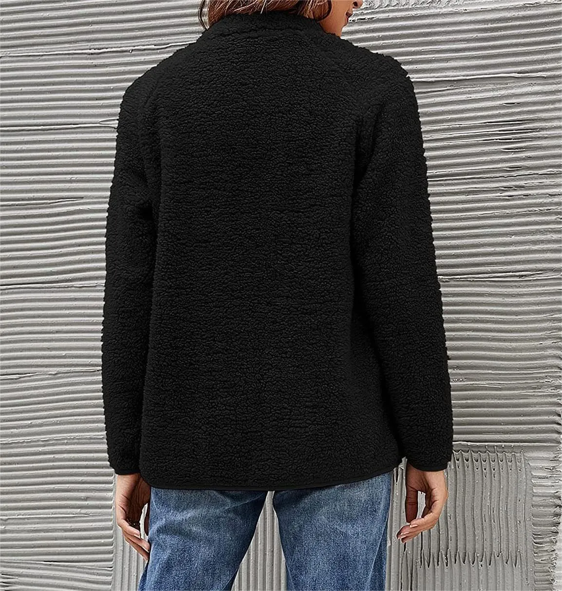 Women's Lapel Button Down Warm Fuzzy Fleece Jacket Long Sleeve Cardigan Coat Oversized Winter Outwear with Pockets