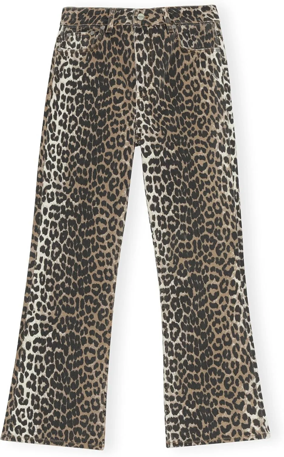 Women's Leopard Bell Bottom Jeans Cropped Mid Rise Stretchy Cheetah Print Flared Demin Pants