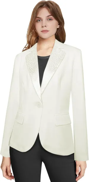 Womens Long Sleeve Blazers for Work Casual Notch Lapel One Button Hot Pink Blazer Women with Pocket