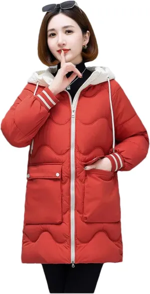 Women's Long Winter Jacket Down Cotton Coats Cotton Padded Puffer Parka Coat Hooded Outwear Thicken Warm Jacket