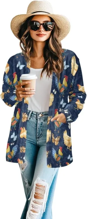 Womens Open Front Cardigan Casual Long Cardigans Long Sleeve Lightweight Jacket Tops Fall Outfit with Pockets