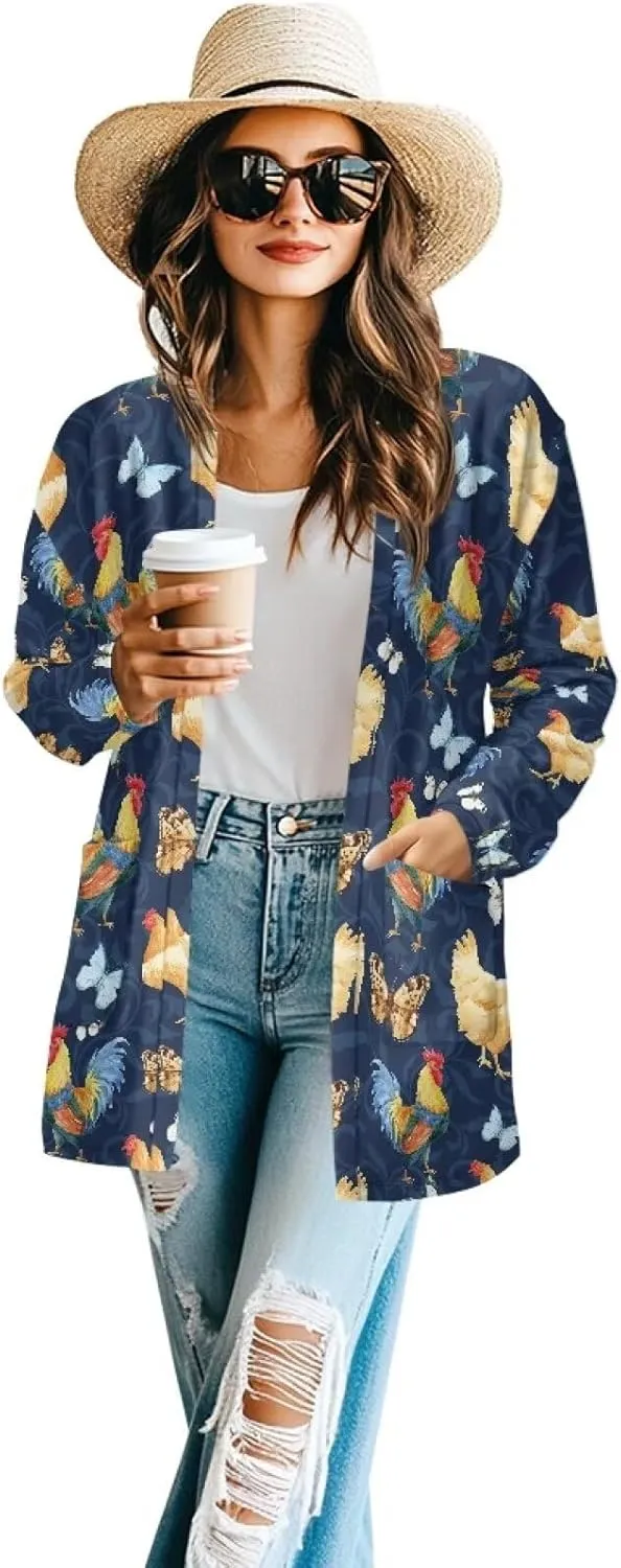 Womens Open Front Cardigan Casual Long Cardigans Long Sleeve Lightweight Jacket Tops Fall Outfit with Pockets