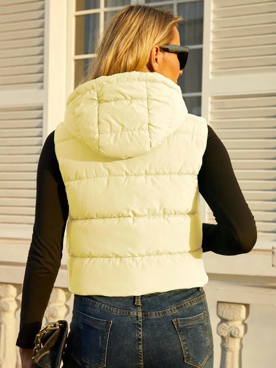 Women's Puffer Vest - Sleeveless Quilted Gilet with Detachable Hood or Crop, Lightweight Fall Winter Vest