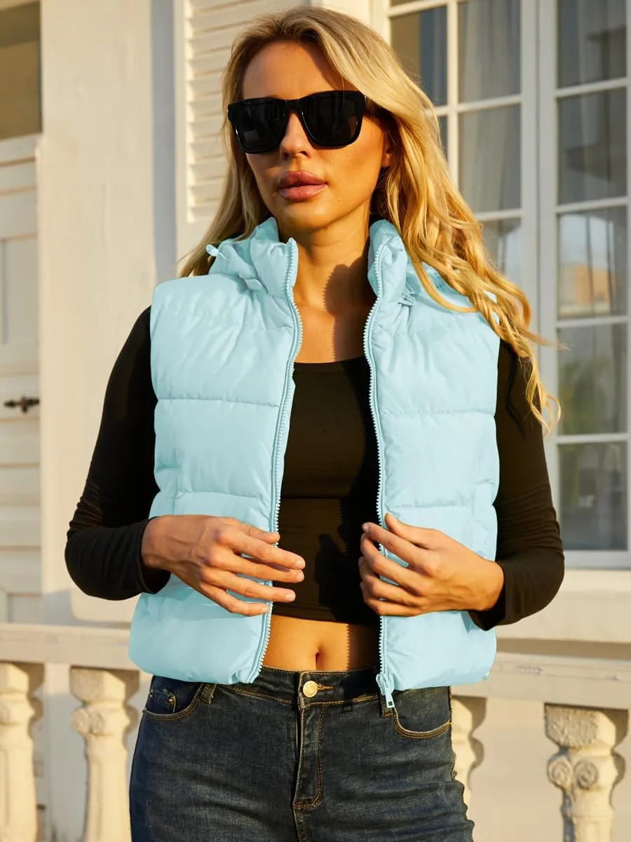Women's Puffer Vest - Sleeveless Quilted Gilet with Detachable Hood or Crop, Lightweight Fall Winter Vest