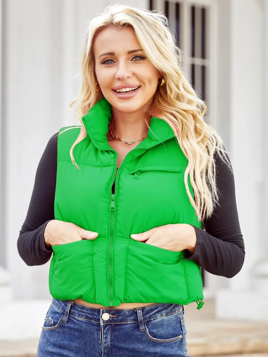 Women's Puffer Vest - Sleeveless Quilted Gilet with Detachable Hood or Crop, Lightweight Fall Winter Vest