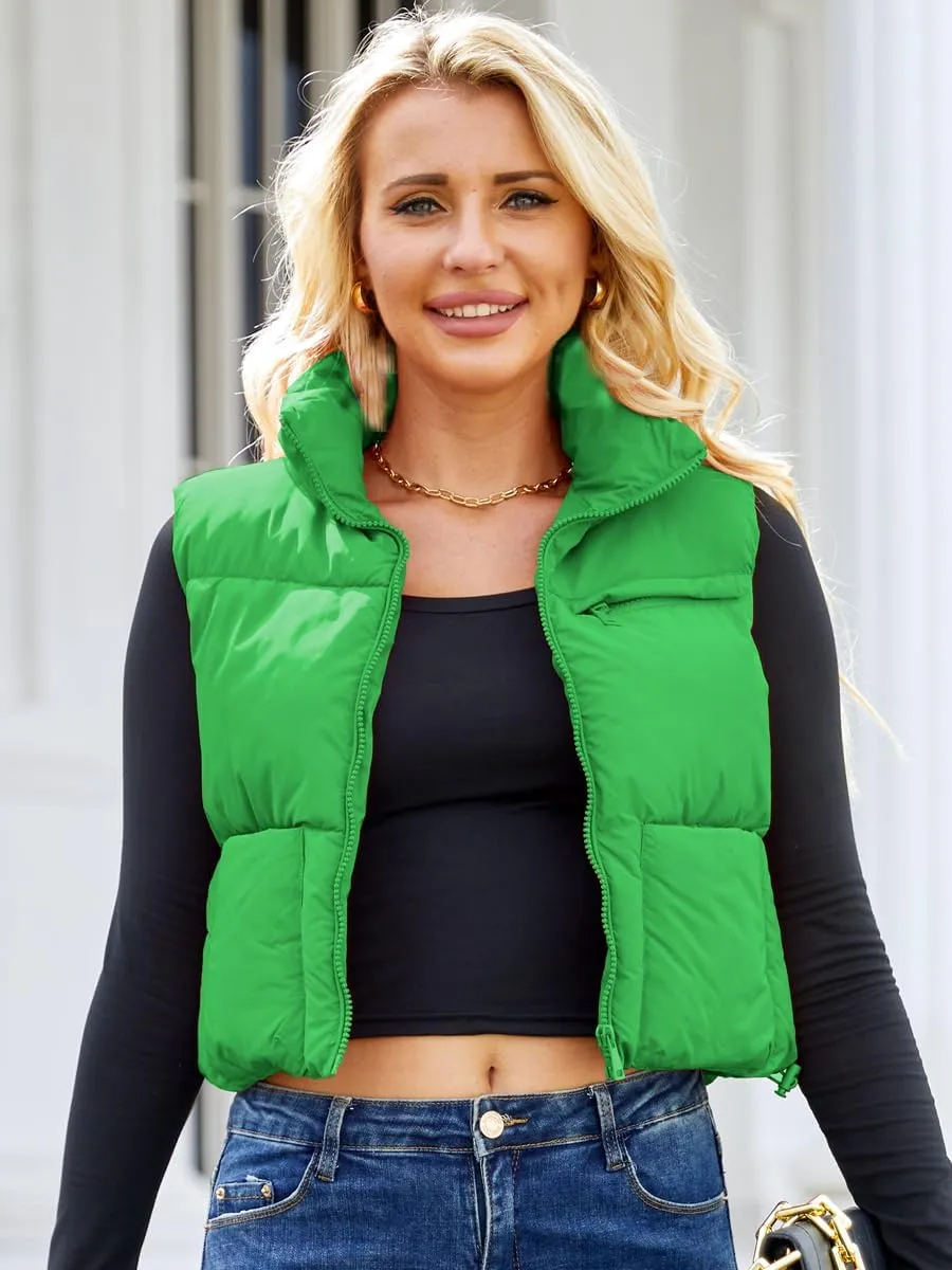 Women's Puffer Vest - Sleeveless Quilted Gilet with Detachable Hood or Crop, Lightweight Fall Winter Vest