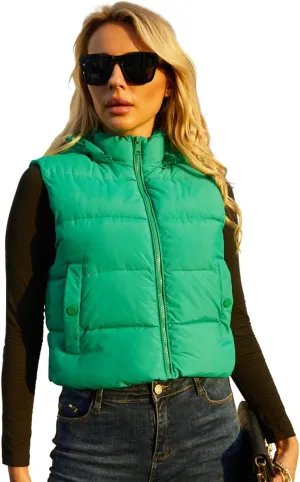 Women's Puffer Vest - Sleeveless Quilted Gilet with Detachable Hood or Crop, Lightweight Fall Winter Vest