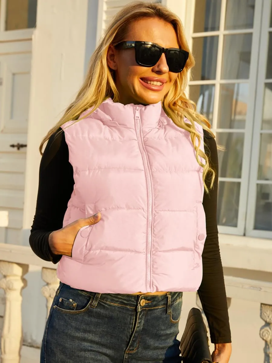 Women's Puffer Vest - Sleeveless Quilted Gilet with Detachable Hood or Crop, Lightweight Fall Winter Vest