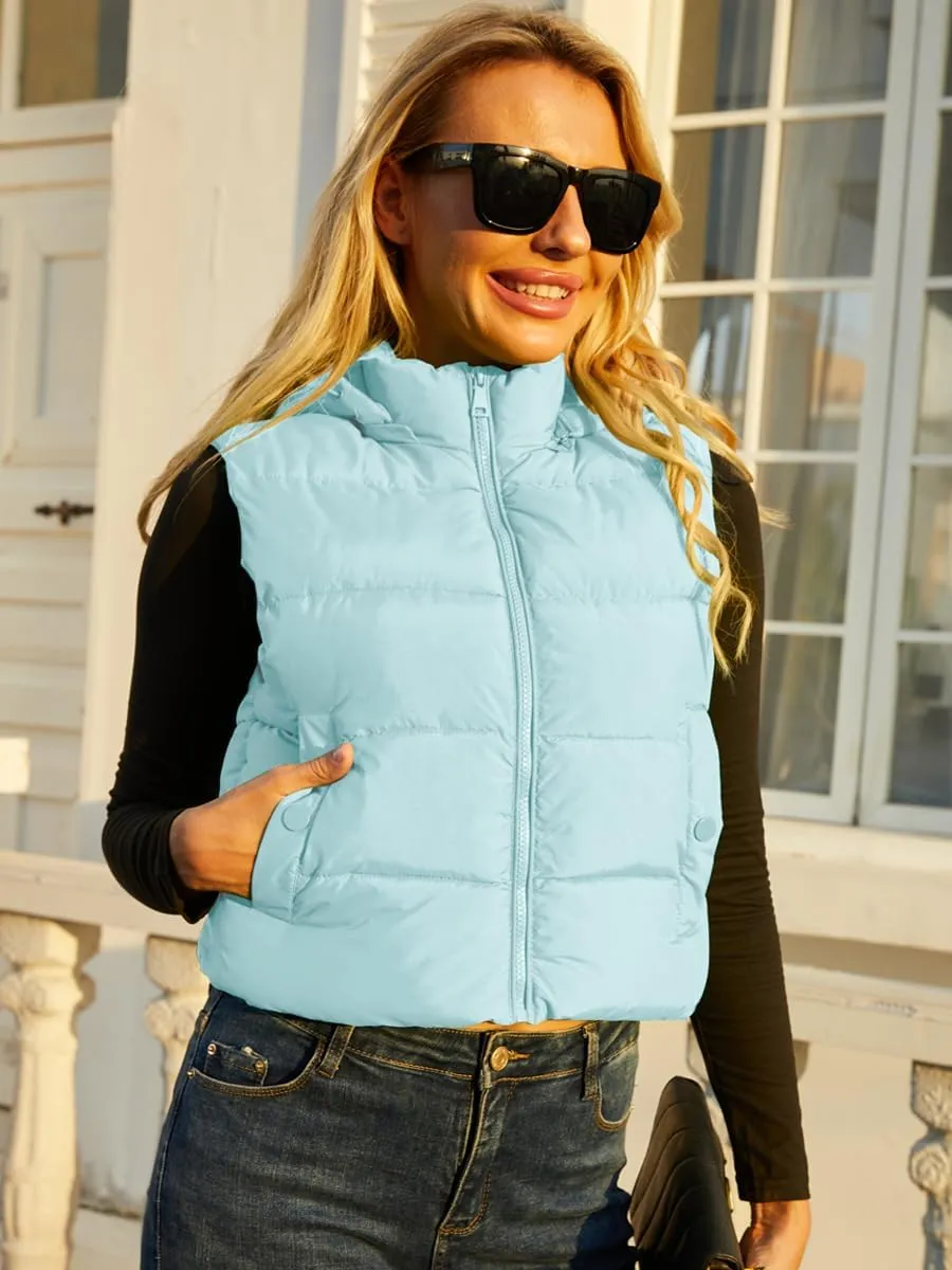 Women's Puffer Vest - Sleeveless Quilted Gilet with Detachable Hood or Crop, Lightweight Fall Winter Vest
