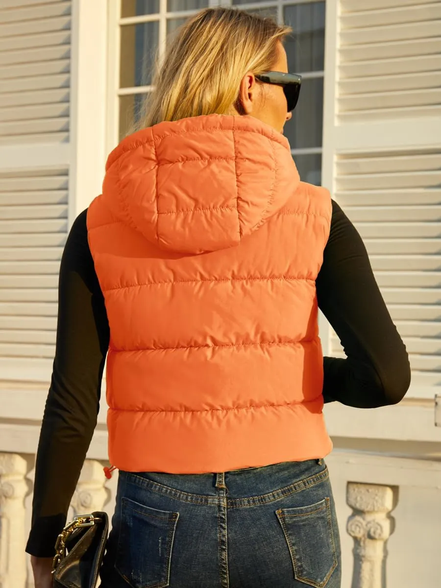 Women's Puffer Vest - Sleeveless Quilted Gilet with Detachable Hood or Crop, Lightweight Fall Winter Vest