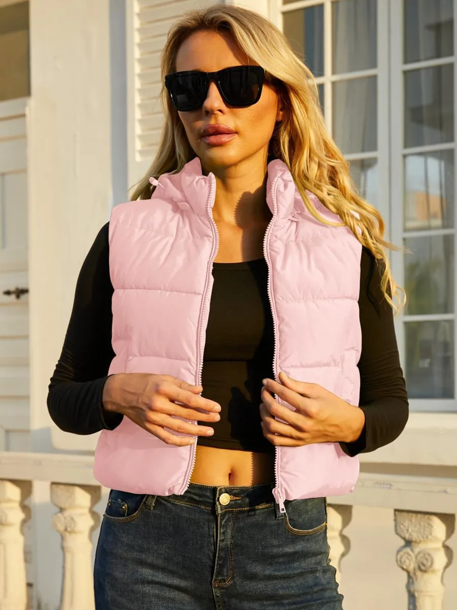 Women's Puffer Vest - Sleeveless Quilted Gilet with Detachable Hood or Crop, Lightweight Fall Winter Vest