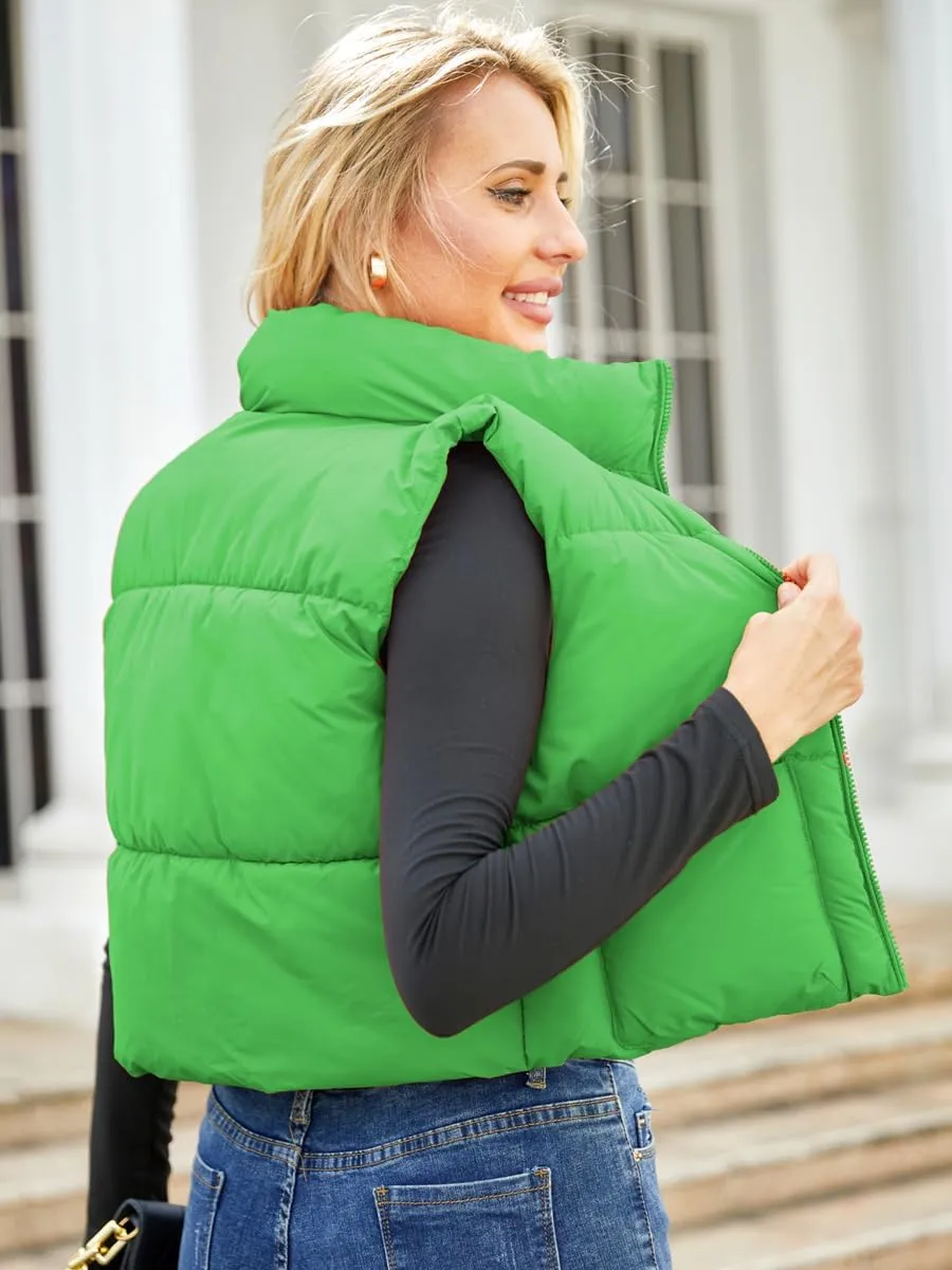 Women's Puffer Vest - Sleeveless Quilted Gilet with Detachable Hood or Crop, Lightweight Fall Winter Vest