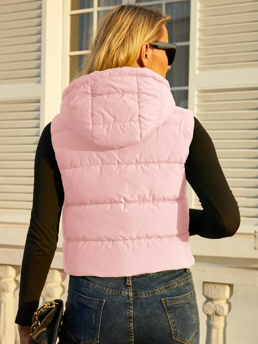 Women's Puffer Vest - Sleeveless Quilted Gilet with Detachable Hood or Crop, Lightweight Fall Winter Vest