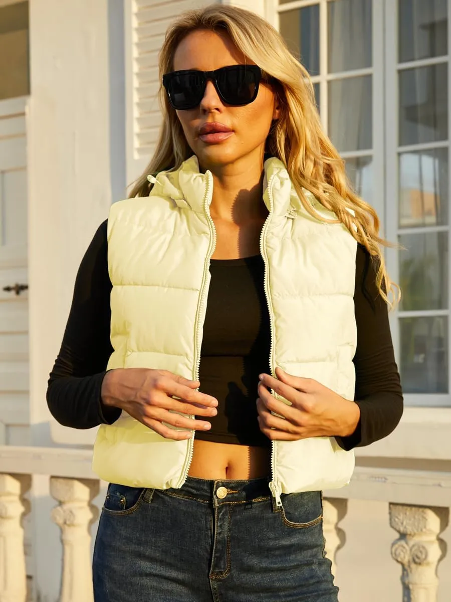 Women's Puffer Vest - Sleeveless Quilted Gilet with Detachable Hood or Crop, Lightweight Fall Winter Vest