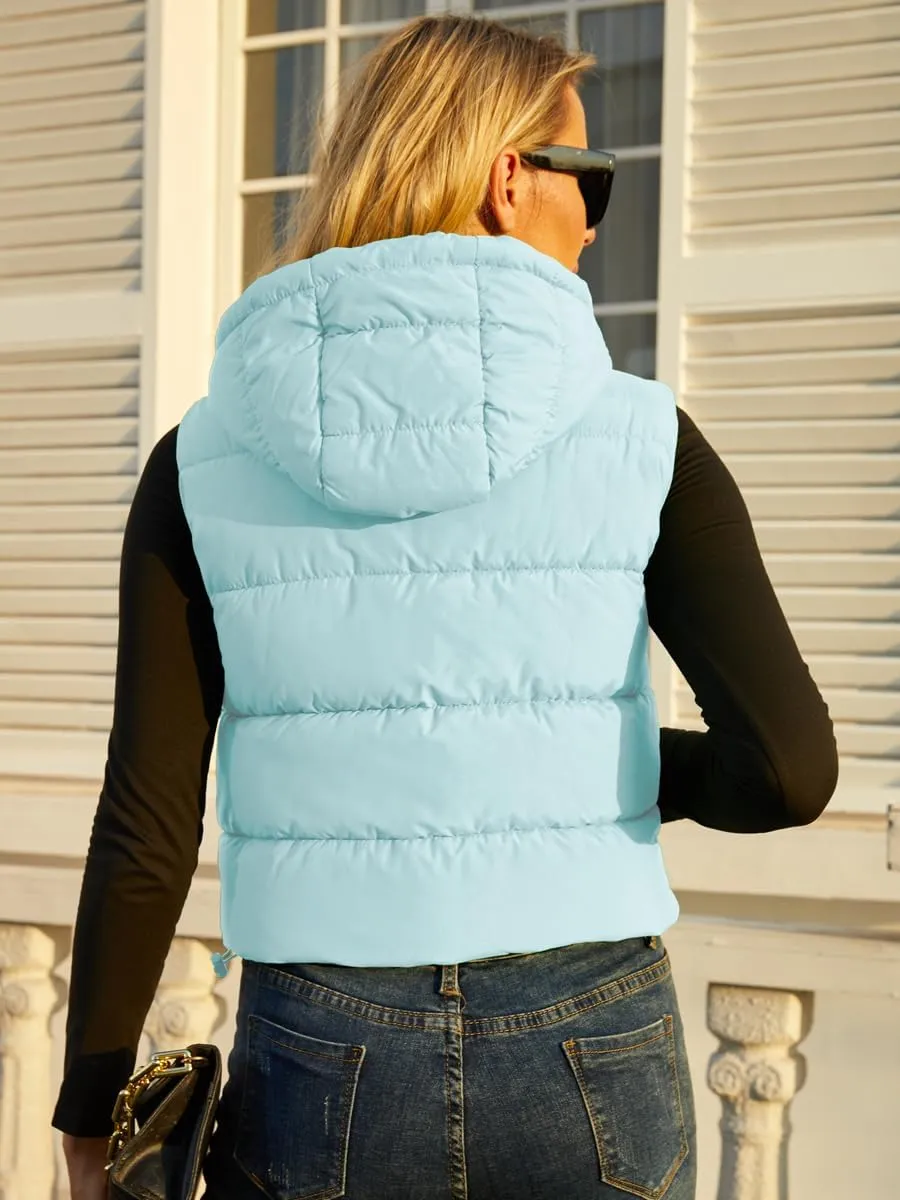Women's Puffer Vest - Sleeveless Quilted Gilet with Detachable Hood or Crop, Lightweight Fall Winter Vest