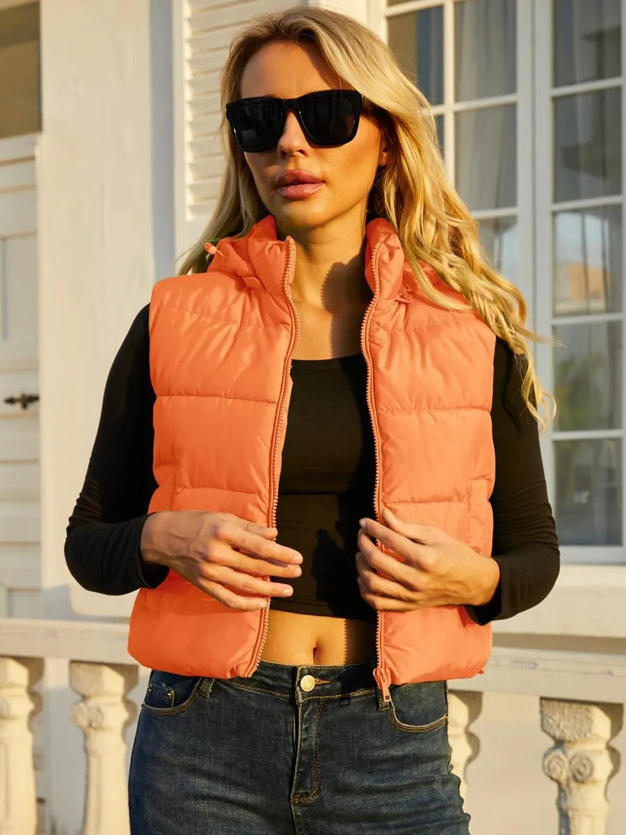 Women's Puffer Vest - Sleeveless Quilted Gilet with Detachable Hood or Crop, Lightweight Fall Winter Vest