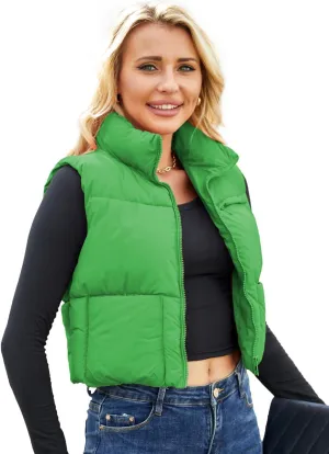 Women's Puffer Vest - Sleeveless Quilted Gilet with Detachable Hood or Crop, Lightweight Fall Winter Vest