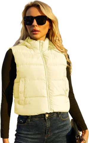 Women's Puffer Vest - Sleeveless Quilted Gilet with Detachable Hood or Crop, Lightweight Fall Winter Vest