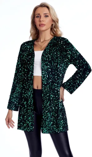 Women's Sequin Jacket Sparkly Blazer Open Front Glitter Cardigan Long Sleeve Coat for Casual Party Cocktail